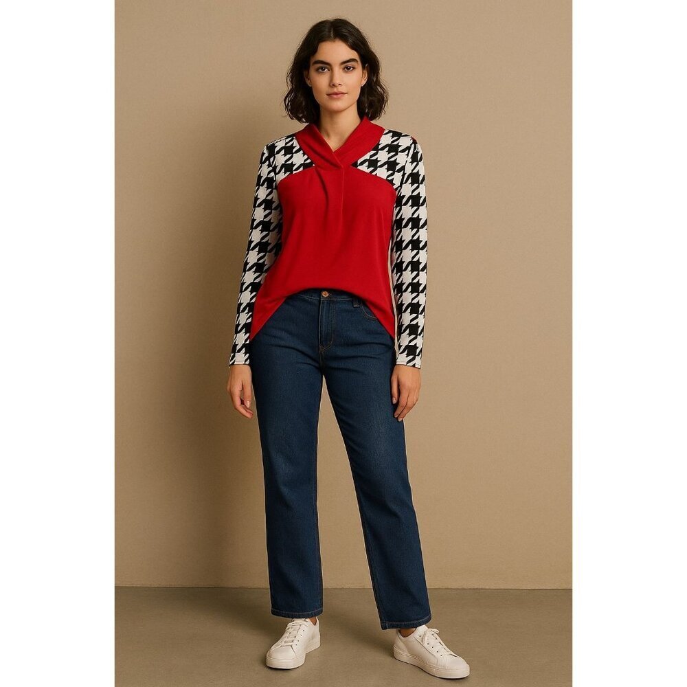 38. Lily Boutique Womens Houndstooth Tunic Top and Straight Leg Jean LARGE